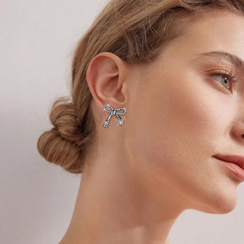 Gold Sparkly Bow Earrings for Women Rhinestone Chain Tassel Earring Crystal Fairy Teardrop Jewelry Gifts for Her Prom Dress Jewerly 2024 Wedding Gifts