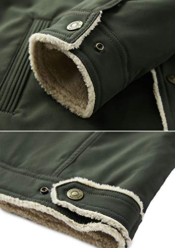 HOW'ON Men's Casual Sherpa Fleece Lined Jacket Warm Coat With Fur Collar Army Green S