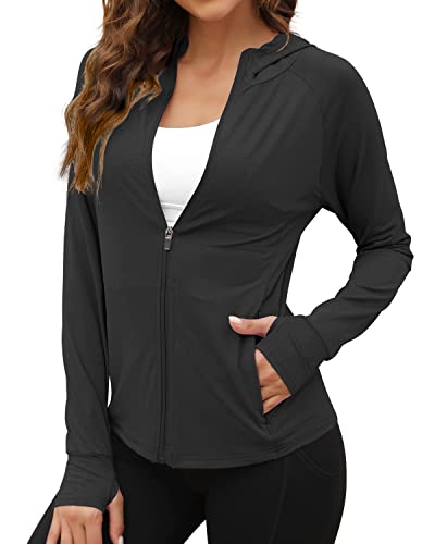 We1Fit Women's UPF 50+ Sun Protection Jacket Zip Up Hoodie Lightweight Shirts for Workout Rose Red