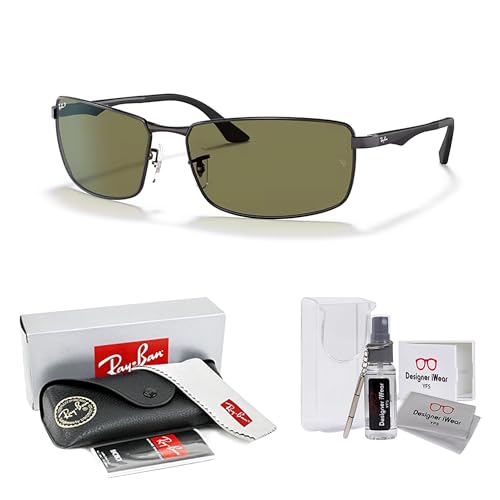 Ray-Ban RB3498 002/9A 64MM Black/Plastic Lens G-15 Green Polarized Rectangular Sunglasses For Men + BUNDLE with Designer iWear Eyewear Kit