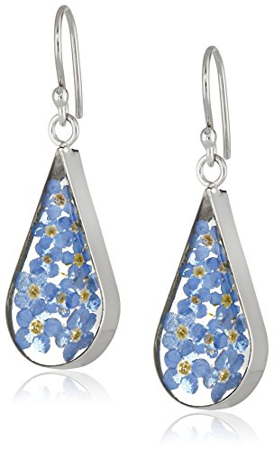 Amazon Essentials Sterling Silver Blue Pressed Flower Teardrop Earrings (previously Amazon Collection)