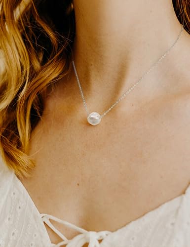 Natural Baroque Pearl Necklace for Women 10mm Handpicked Floating Single Pearl Necklace Pendant with White Gold Plating 18 inch Chain Pearl Jewelry Gifts for Her