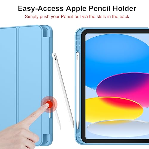 iMieet New iPad 10.9 Inch Case 2022(10th Gen) with Pencil Holder,Trifold Stand Smart Case with Soft TPU Back,Auto Wake/Sleep(Navy Blue)