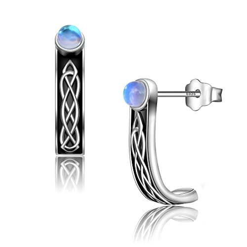 Celtic Knot Earrings 925 Sterling Silver Celtic knot created moonstone stud Earrings Celtic half hoop stud earrings Irish Celtic stud for Women