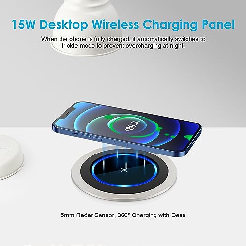 HEZI 4" Pop Up Countertop Outlet with 15W Wireless Charger, Max 45W Power Delivery,15A Tamper Resistant 1200J Surge Protection, Pop Up Electrical Receptacle with 12AC 2 USB-A 2 USB-C for Home Office