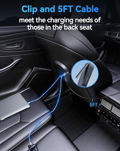 Rocoren 105W USB C Car Charger 6-Port for Family Travel, PD 35W & QC3.0 30W Super Fast Charging for Multiple Devices, Cigarette Lighter USB Charger with 5FT Cable for iPhone 15, iPad Pro, Samsung S24