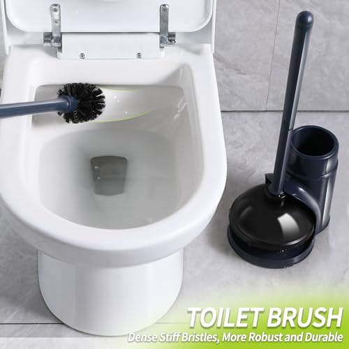 IVYROLL White Plastic Toilet Brush and Plunger Set with Hidden Holder, Heavy Duty