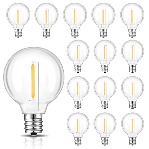 GvvooHome G40 Replacement LED Light Bulbs, Dimmable Clear Globe Bulb fits E12 Screw Base Sockets, Waterproof Edison Light Bulbs for Indoor Outdoor Patio Decor, Warm White, 15Pack