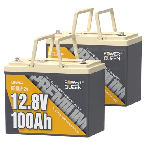 Power Queen 2PACK 12V 100Ah Group 24 LiFePO4 Battery, 1280Wh Lithium Battery with 100A BMS,Grade A Battery Cell, Perfect for Trailer RV, Marine, Solar Power System