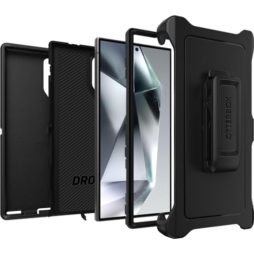 OtterBox Samsung Galaxy S24 Ultra Defender Series Case - BLACK, rugged & durable, with port protection, includes holster clip kickstand