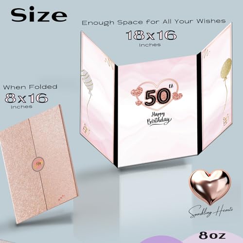 DOUBLESHOOT 50th Birthday Guest Book Rose Gold Party Decorations for Women 12"x18" - 50 Years Guest Book Sign in Poster Card - Fifty Party Keepsake, Gift, Signature Board - Pen Not Included