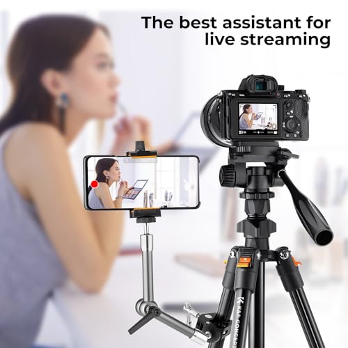 K&F Concept Camera Tripod, 70" for Camera Cellphone Photograghy Video Recording, with Outdoor Travel Bag, Cellphone Holder and Quick Release Plate, Holds up to 3kg/6.6lb Load