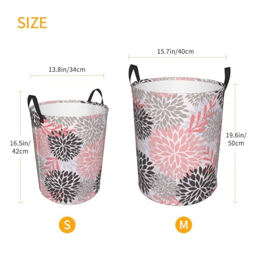 Gbuzozie Pink Chrysanyhemum Flowers Round Laundry Hamper Daisy Floral Storage Basket Toys Clothes Organizer Bin For Home Bathroom Bedroom Dorm Nursery, 38l
