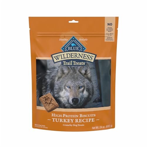 Blue Buffalo Wilderness Trail Treats High Protein Grain Free Crunchy Dog Treats Biscuits, Turkey Recipe 24-oz Bag