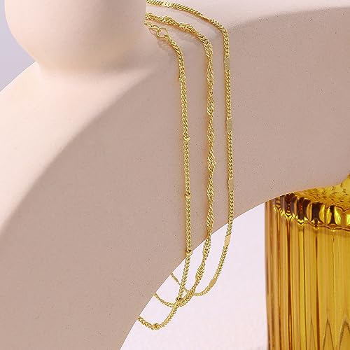 Picuzzy Gold Bracelets for Women - 14k Gold Dainty & Trendy Waterproof Rope Set, Satellite Chain & Adjustable Minimalist Pack