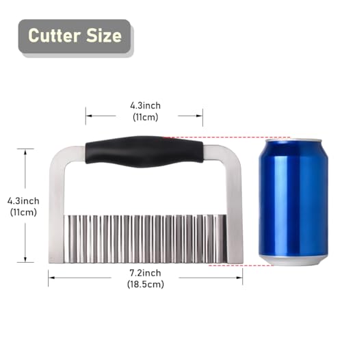 Crinkle Cutter Stainless Steel Potato Slicer Heavy Duty Wavy Crinkle Cutting Chopping Tools with Wooden Handle for Carrot Veggies (1, Black)