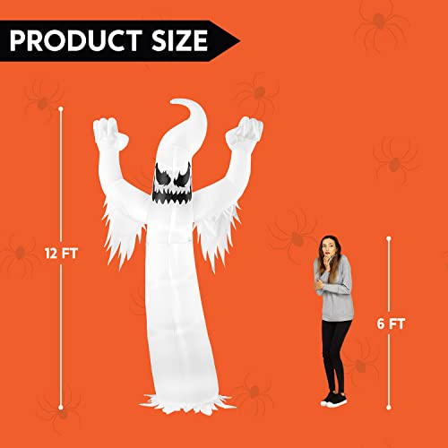 Joiedomi 12 FT Tall Halloween Inflatables Ghost Outdoor Decorations, Inflatable Halloween Yard Decorations, Blow Up Ghost Halloween Decor with Build-in LEDs for Scary Halloween Decorations