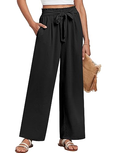 ANRABESS Women's Wide Leg Palazzo Pants with Pockets High Waisted Tie Knot Business Casual Trendy Boho Lounge Trousers Deep Green X-Large