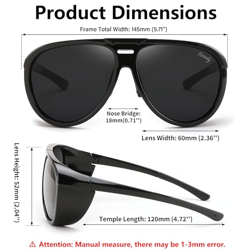 FEISEDY Polarized Aviator Sunglasses Men Women Oversized Round Steampunk Sunglasses Side Shield Goggles B0095