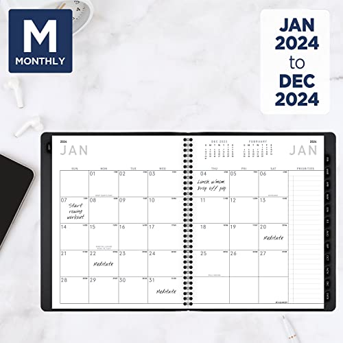 AT-A-GLANCE 2024 Monthly Planner, 7" x 8-3/4", Medium, Monthly Tabs, Faux Leather, Contemporary, Black (70120X0524)