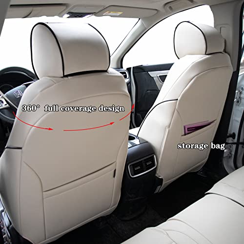 HKZ Fit CRV Car Seat Covers Full Set for Honda CR-V 2012 2013 2014 CRV LX;EX;EX-L Model - Leather (Beige)