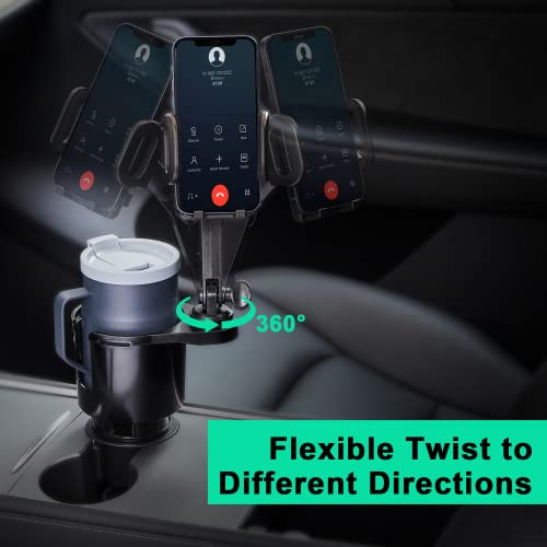 Car Cup Holder Expander Adjustable Base with Phone Mount THIS HILL 360° Rotation Cup Holder Cell Phone Holder for Car Compatible with iPhone All Smartphones