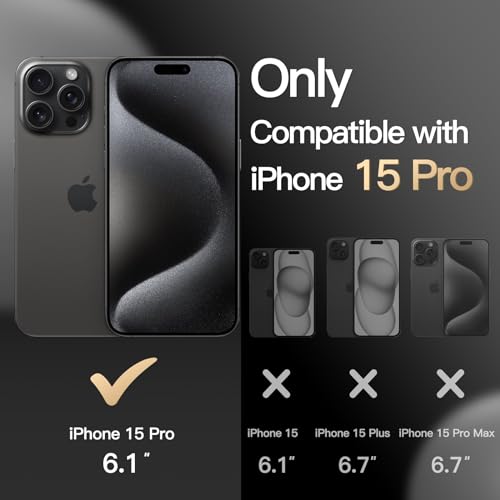 JETech Case for iPhone 15 Pro 6.1-Inch, Heavy Duty Dual-Layer Rugged Protection, Shockproof Protective Tough Phone Cover with Matte Back (Black)