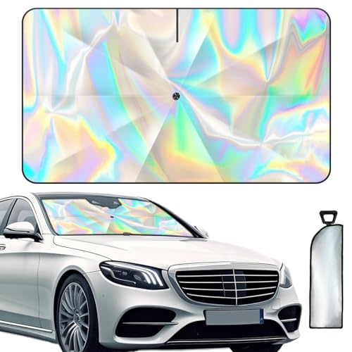 2024 Car Windshield Sun Shade, Iridescent Umbrella Car Shade Front Windshield with 360° Rotating Shaft - No Scratching, Foldable Sun Blocker for Car Windshield Fit for Sedan SUV Wagon Pickup