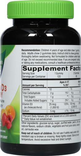 Nature's Way Vitamin D3 Gummies, Supports Immune and Bone Health*, 2000 IU (50 mcg) per 2-gummy Serving, Mixed Fruit Flavored, 120 Gummies (Packaging May Vary)