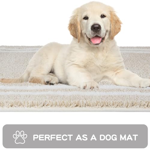 PURRUGS Non-Slip Bathroom Rug 20" x 30" - Super Absorbent & Quick Dry Shaggy Microfiber Bath Mat, Machine Washable Plush Throw Rug for Bathtub, Shower and Sink, Beige
