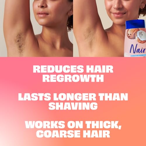 NAIR Sensitive Shower Cream Hair Remover with Natural Coconut Oil and Vitamin E, Body Hair Removal Cream for Women, 12 oz