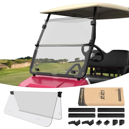 10L0L Foldable Golf Cart Windshield for Club Car DS 2000-Up Gas & Electric Models, UV-Proof & Impact Resistant, Lightweight Golf Cart Windshield-Clear