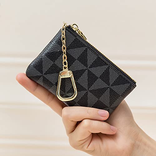 Veki Coin Purse Change Mini Purse Wallet With Key Chain Ring Zipper for Men Women Fashionable Bag Key Chain Pendant Leather Classic Clutch Purse(Black)