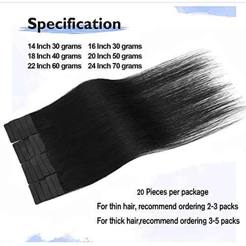 Purple Tape in Hair Extensions Colored Hair Extension Sila 30g 100% Remy Human Hair Extensions Silky Straight for Fashion Women 20 Pcs/Package(16Inch #Lila 30g)