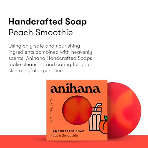 ANIHANA Handcrafted Soap 3 Pack with Coconut Oil, Gentle Cleansing Paraben Free Cruelty Free Refreshing Peach Smoothie Scent 4.23 oz each