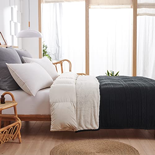 Longhui bedding Sage Green Acrylic Cable Knit Sherpa Throw Blanket - Thick, Soft, Big, Cozy Knitted Fleece Blankets for Couch, Sofa, Bed - Large 60 x 80 Inches Coverlet All Season