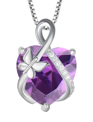 JIWOY Butterfly Necklace Sterling Silver Infinity Pendant Love Heart Created Amethyst Jewelry for Women