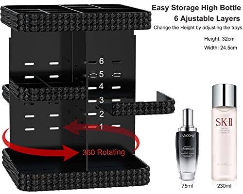 BOCONY Vanity Organizer,360 Rotating Acrylic Skin Care Organizer, Large Capacity, Organization and Storage for Countertop with Makeup Brush Holder - Black