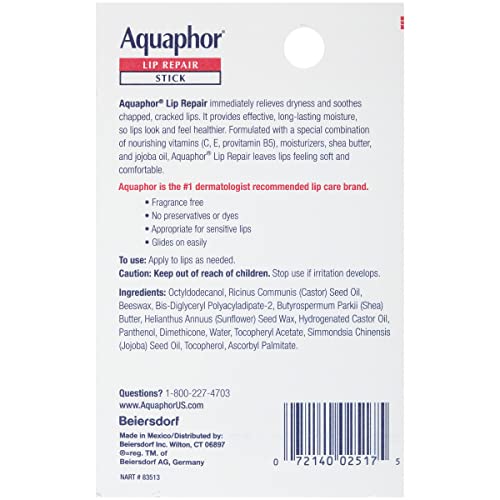 Aquaphor Lip Repair, Moisturizing Lip Balm Set, Soothes Dry Chapped Lips, Lip Repair Stick, 0.17 Oz (Pack of 2) + Lip Repair and Protect Stick, Lip Balm with Sunscreen SPF 30, 0.17 Oz (Pack of 2)