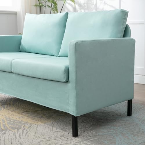 TYBOATLE 51" W Linen Fabric Upholstered Modern Loveseat Sofa Couch for Living Room, Love Seats 2-Seater Furniture w/Iron Legs for Compact Space, Apartment, Bedroom, Dorm, Office, Aqua Blue