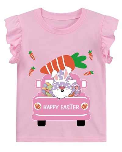 Easter Day for Toddler Girl Clothes Rabbit Ruffle Short Sleeve Tshirt Baby Kids Outfits Cotton Tee Tops Bunny Carrot Pink 2T