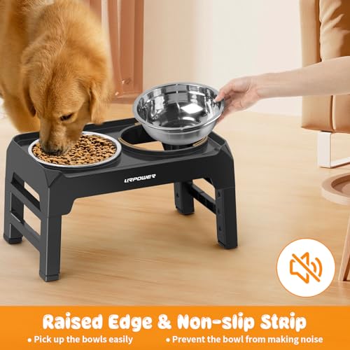 URPOWER Elevated Dog Bowls 4 Height Adjustable Raised Dog Bowl with No Spill Edge 2 Thick 50oz Stainless Steel Dog Food & Water Bowl Non-Slip Dog Bowl Stand for Small Medium Large Dogs and Pets