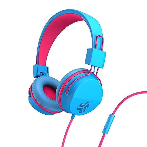 JLab JBuddies Studio Wired Kid Headphones, On-Ear, Cotton Candy, Volume Limited, Folding, Adjustable, Noise Isolation, with Mic