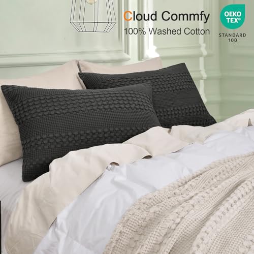 PHF 100% Cotton Waffle Pillowcases Queen Size, 2 Pack Soft Breathable Skin-Friendly Pillow Sham, Asthetic Decorative Waffle Weave Pillow Case Covers, 20" X 30", No Filling, Oatmeal