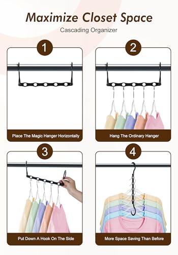 HOUSE DAY Closet Organizers and Storage 6 Pack, College Dorm Room Essentials, Multifunctional Organizer Magic Space Saving Hangers with 5 Holes, Storage Organization for Wardrobe Closet