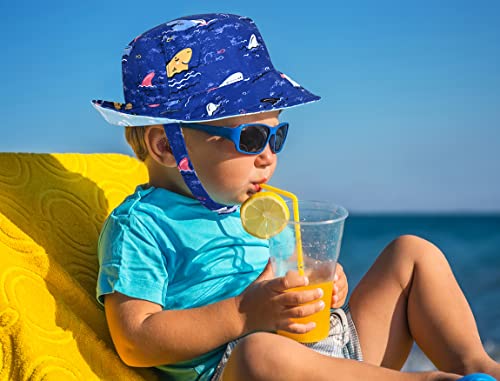 Baby Boy Girl Sun Hat,Adjustable Toddler Kids UPF 50+ Sun Protective Wide Brim Sun Hat,Beach Hat for Girl Boy (0-6 Months, Black-Dinosaur)