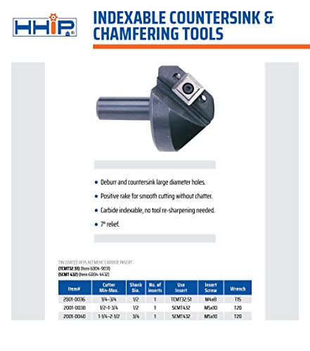 HHIP 2001-0040 1-1/4-2-1/4 Inch Indexable Countersink & Chamfer Tool, 82 Degree