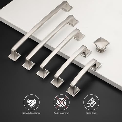 10 Pack Kitchen Cabinet Handles 5 Inch Hole Center Brushed Nickel Cabinet Pulls Solid Suqare Foot Drawer Pulls for Kitchen Cabinet Door Handles Silver Arch Dresser Handles for Cabinets and Drawers