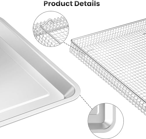 Stainless Steel Baking Tray Pan and Air Fryer Basket Compatible with Cuisinart Airfryer TOA-060 and TOA-065 Deep Fryer Parts & Accessories 2pcs (with Cuisinart Airfryer models TOA-060 and TOA-065)