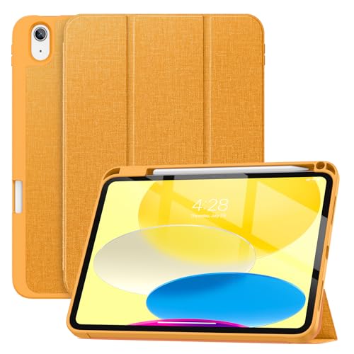 Soke for iPad 10th Generation Case 2022 with Pencil Holder (10.9-inch)- Premium Shockproof Case [Auto Sleep/Wake] with Soft TPU Back Cover & Slim Trifold Stand for iPad 10.9 Inch, Citrus